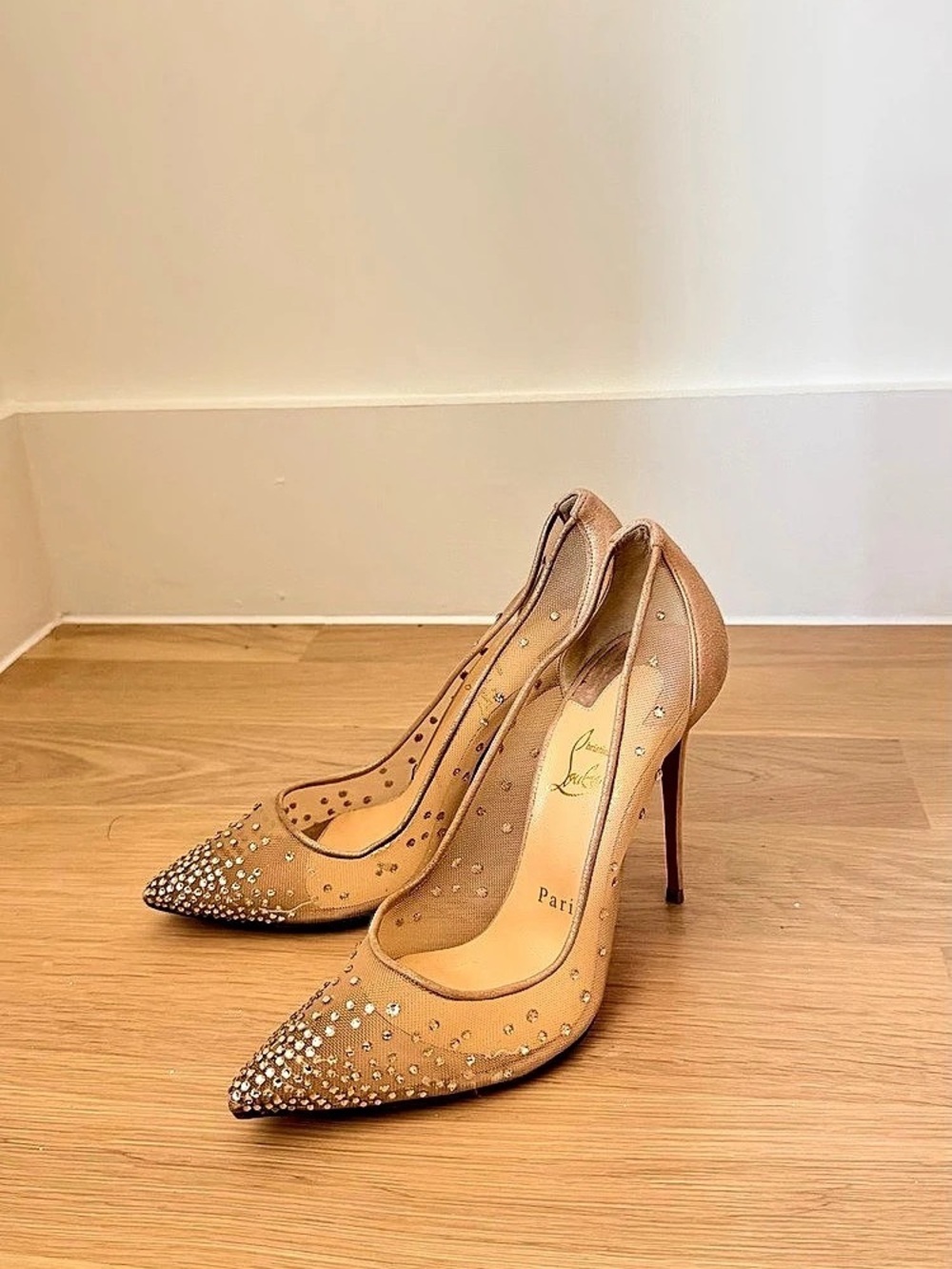 Christian Louboutin Follies Strass 100 mm Mesh Crystal Pumps Crystal Pumps Beige